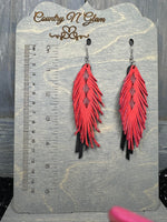 Hand tooled western feathers red/black
