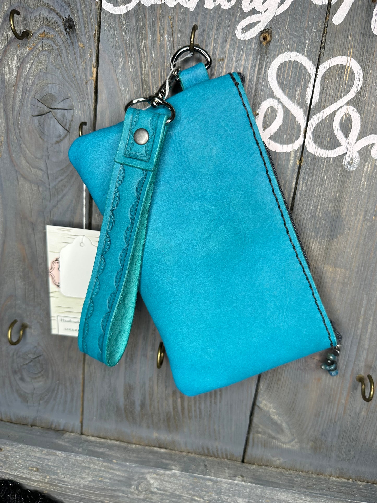 Turquoise floral wristlet