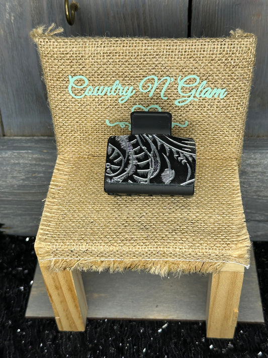 Black western floral mini hairclip