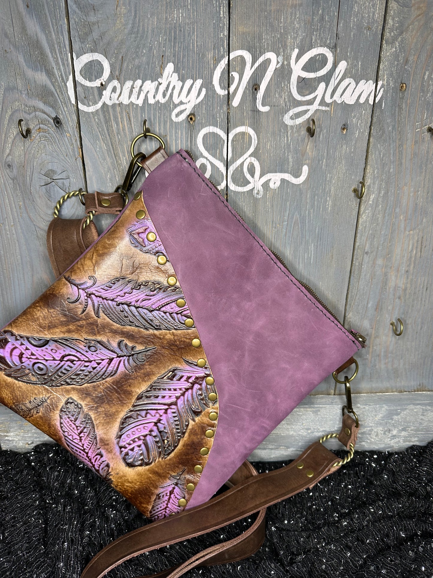 Purple/brown feather purse