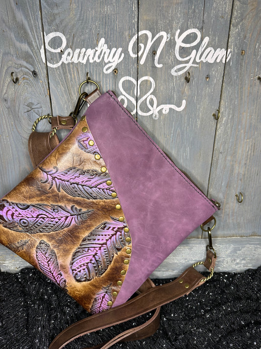 Purple/brown feather purse