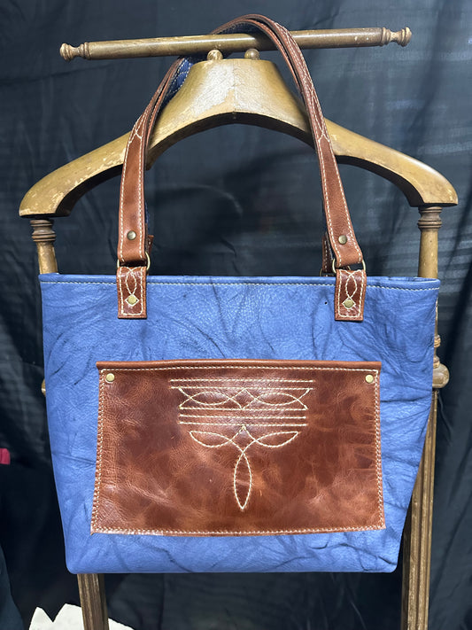 Hand stitched boot stitch Tote