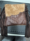 Horse/horseshoe/stars cowhide purse w fringe
