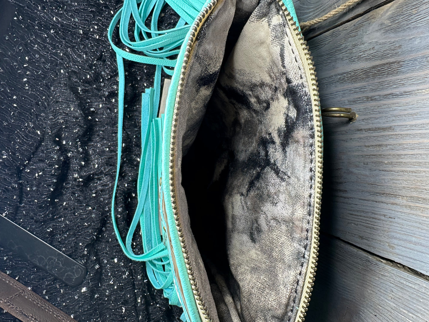 Mini Tucson cow skull/aqua crocodile crossbody