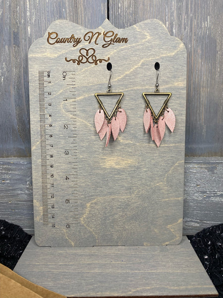 Shimmer baby pink petals on bronze triangle chandelier drops