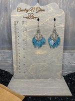 turquoise/metallic silver python petals on silver chandelier drops