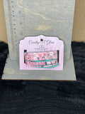 Pink floral and aqua leather bracelet