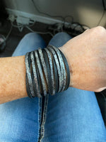Holo pink leopard and shimmer black leather bracelet
