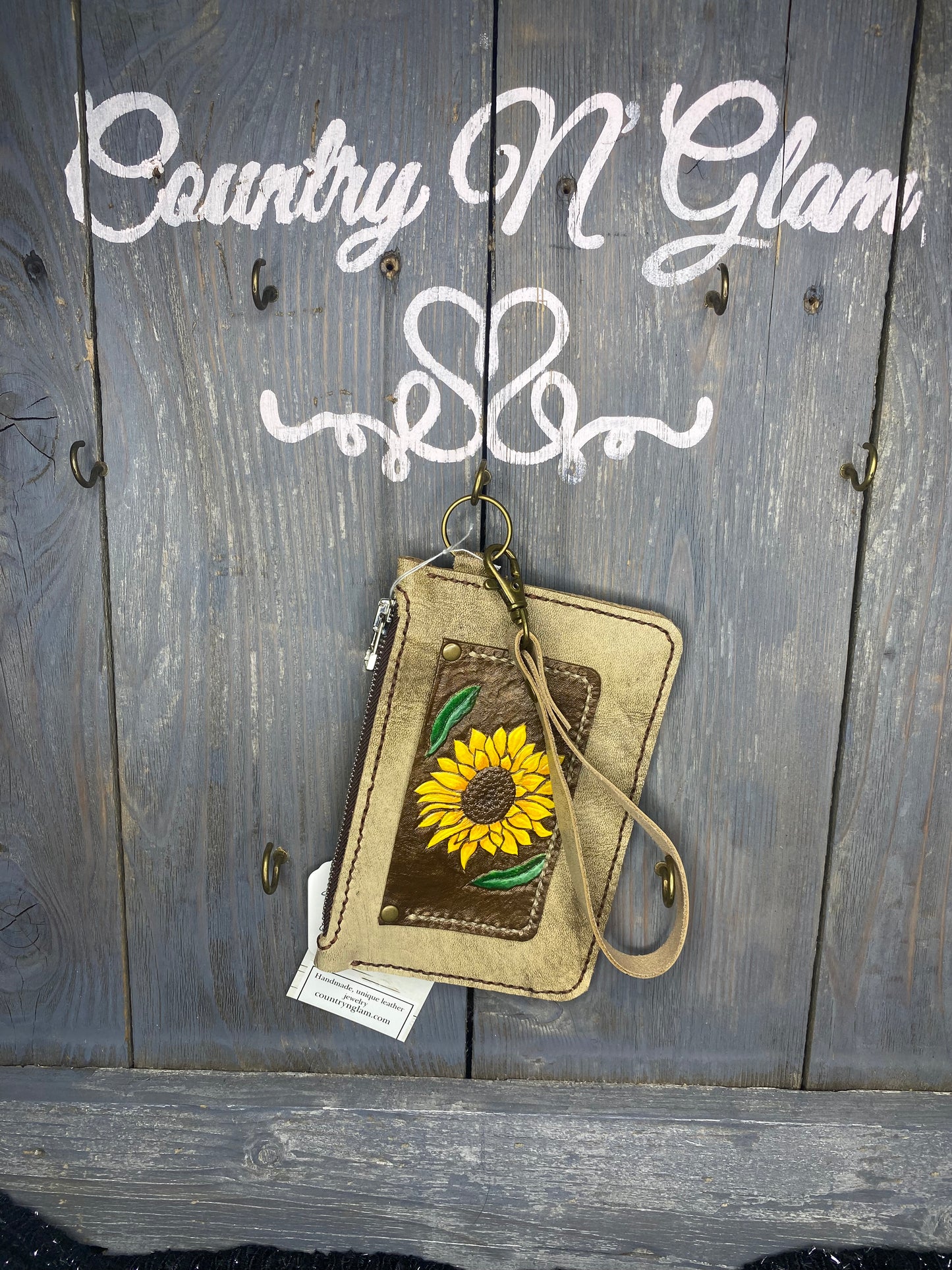 Hand-tooled Sunflower wristlet