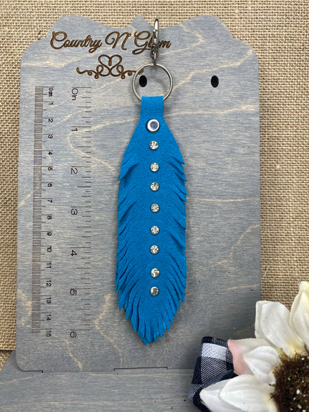 Turquoise w/crystal feather purse jewelry/ key chain