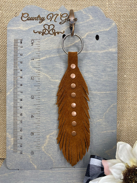 Tobacco suede feather purse jewelry/ key chain