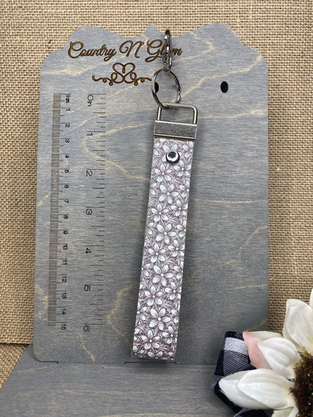 Monotone grey floral key fob