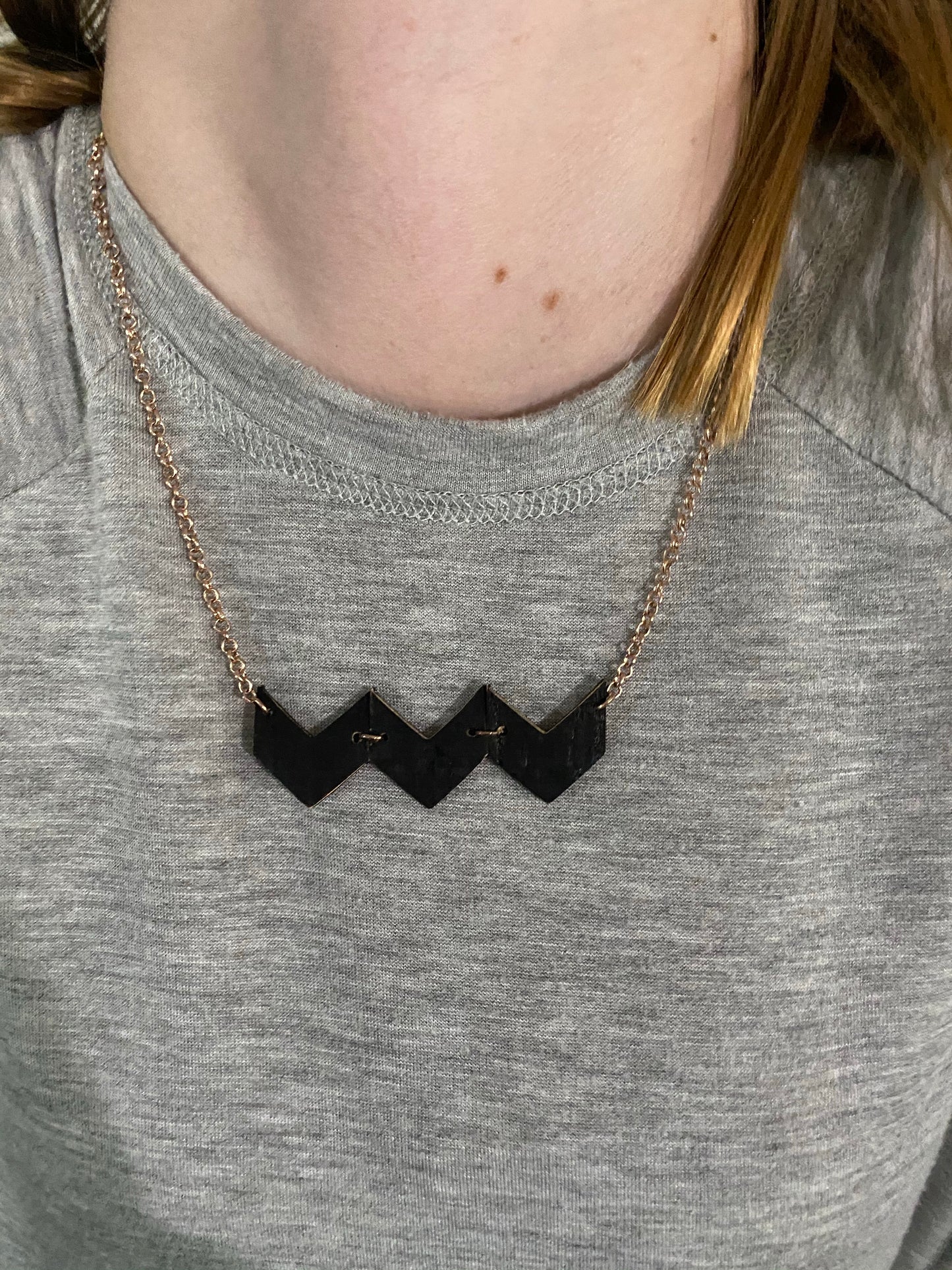 Matte black chevron necklace- rose gold