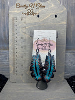 Large turquoise and bronze leather feathers