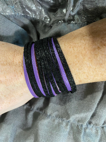 Shimmer black and purple leather bracelet