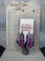 Large pink and black leather feathers