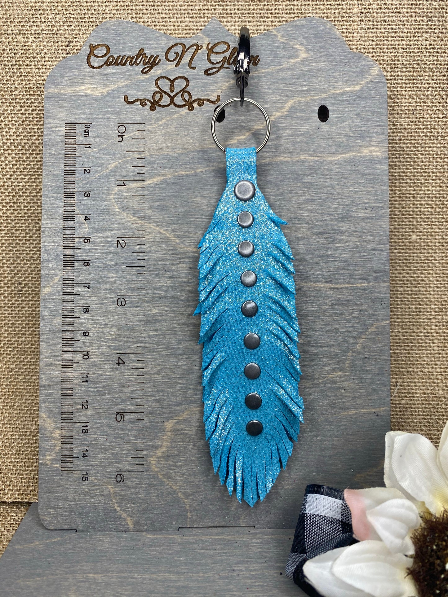 Shimmer turquoise feather keychain