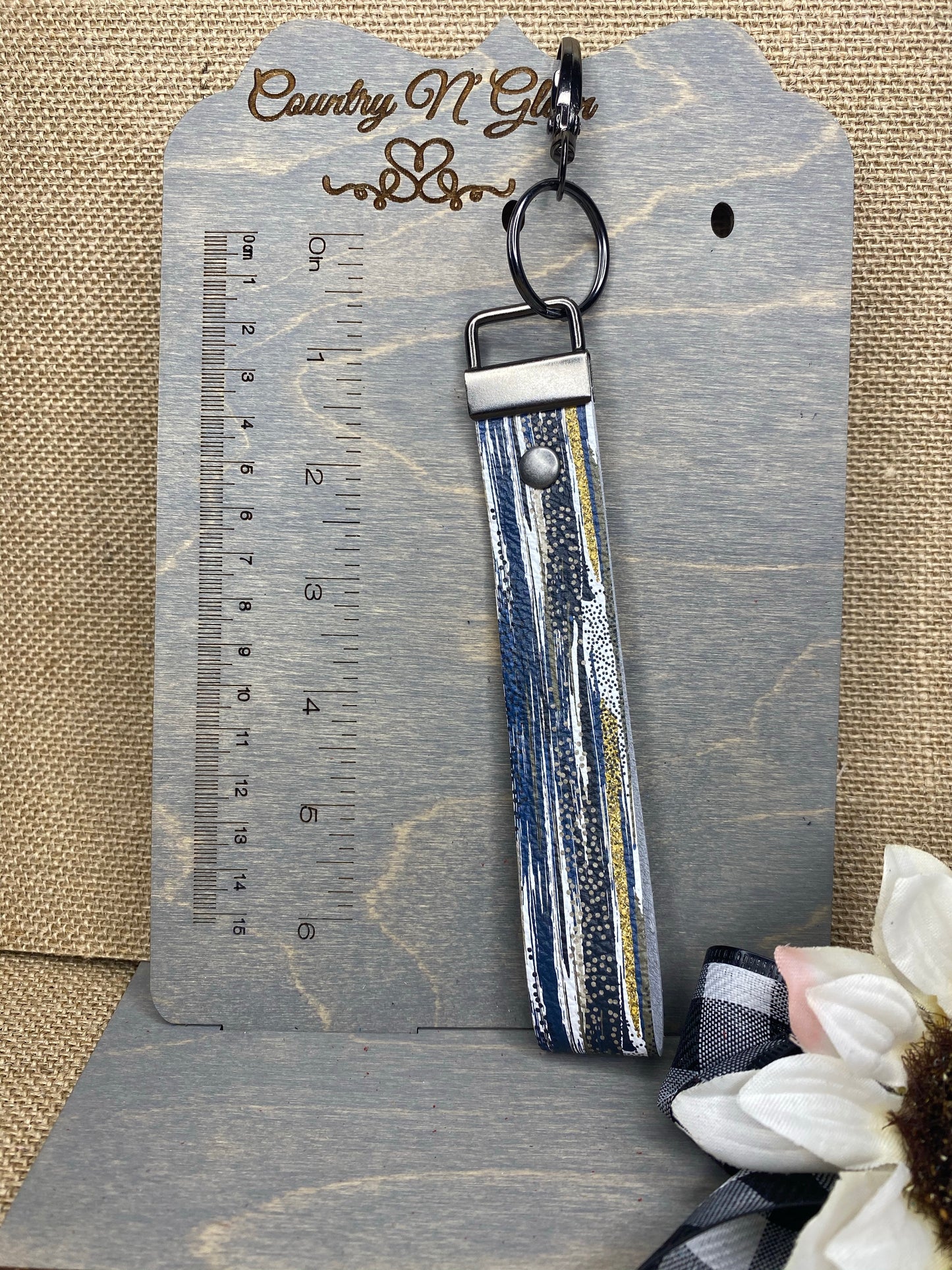 Boho blue key fob