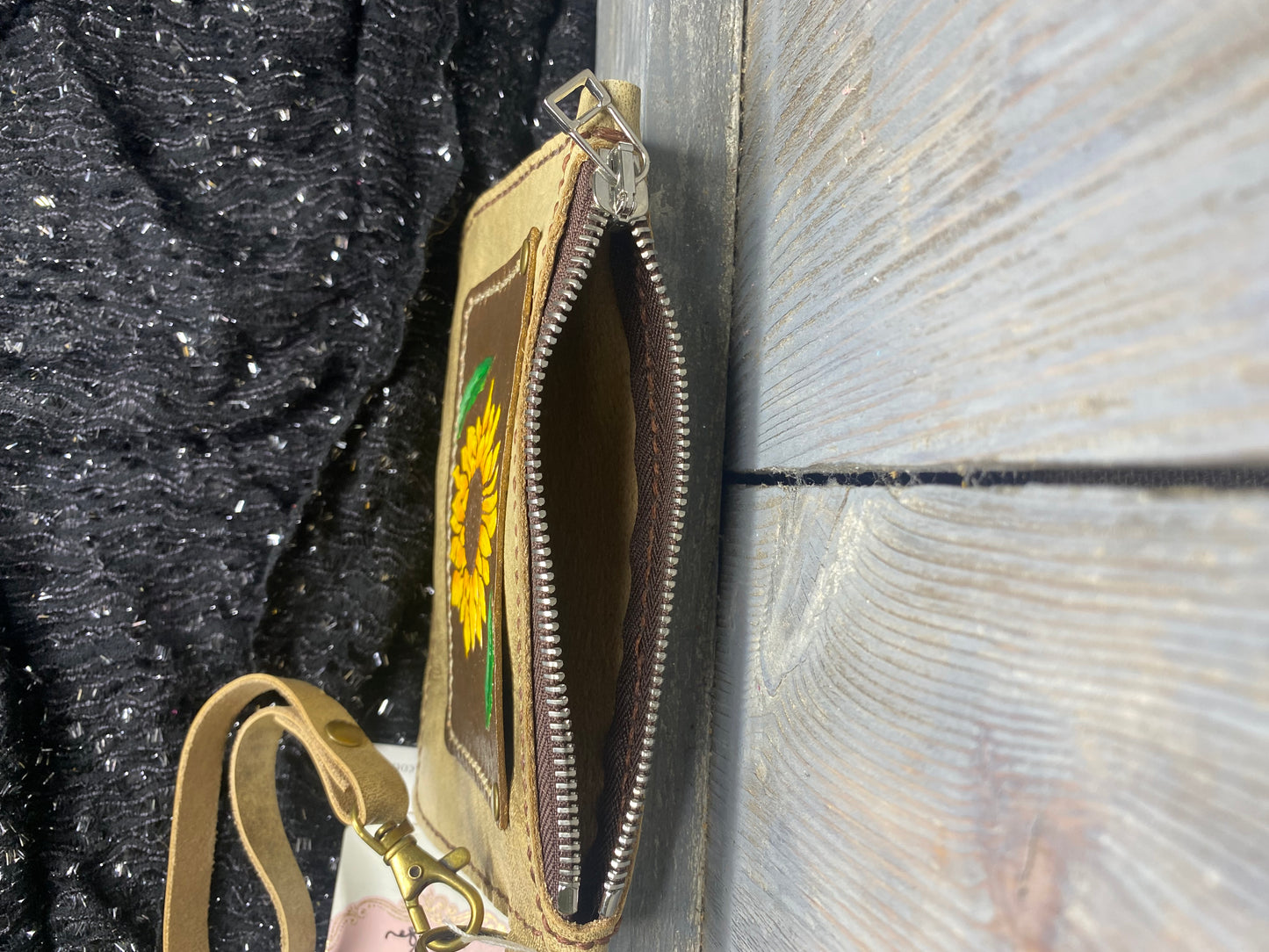 Hand-tooled Sunflower wristlet