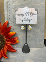 Mustard with white poppies stud dangle