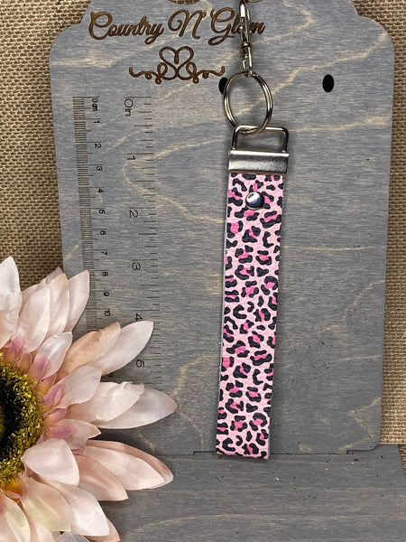 Pink & black leopard key fob