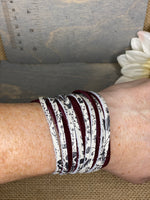 Antique floral with burgundy suede bracelet