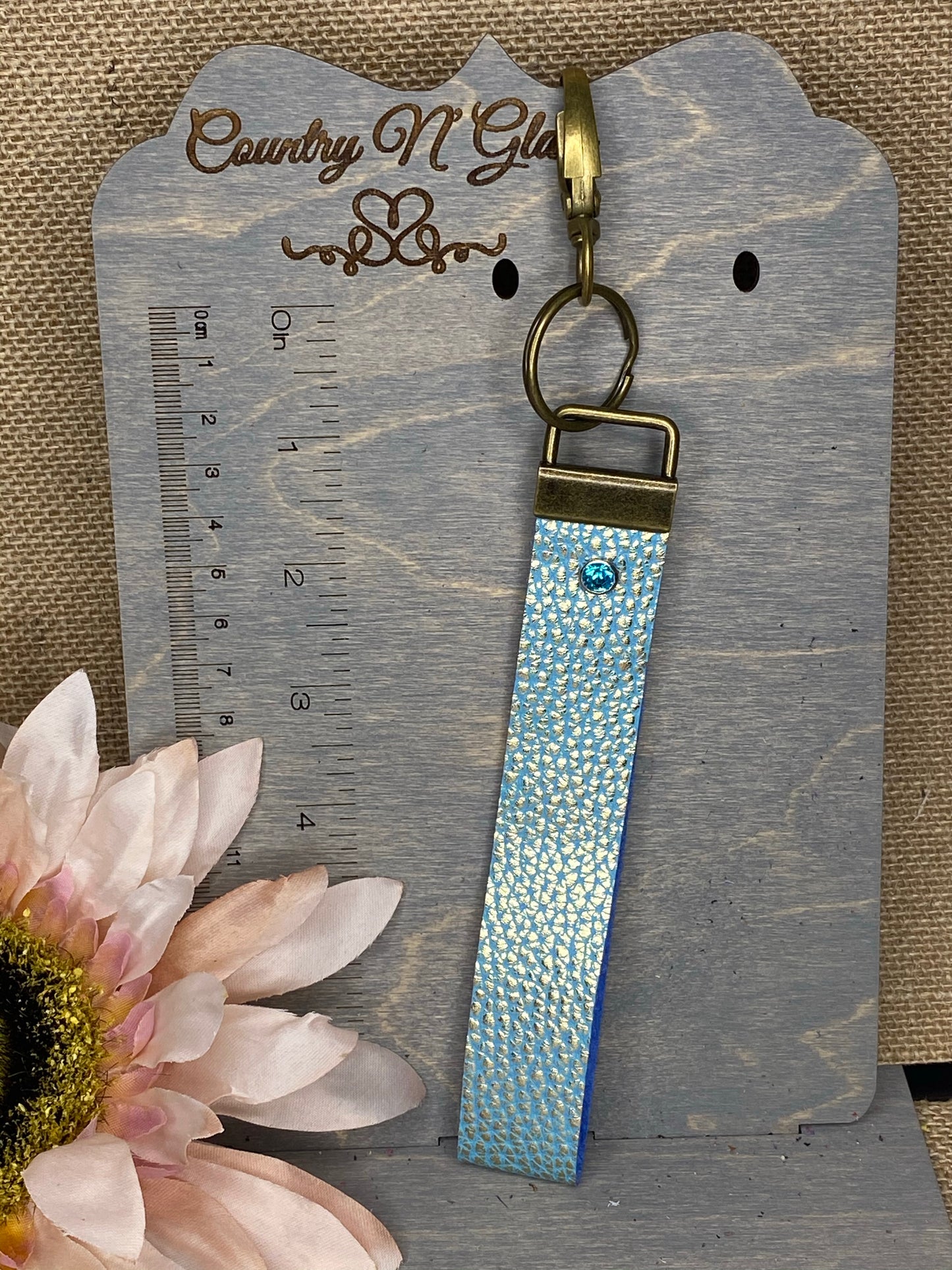 Turquoise & metallic gold key fob